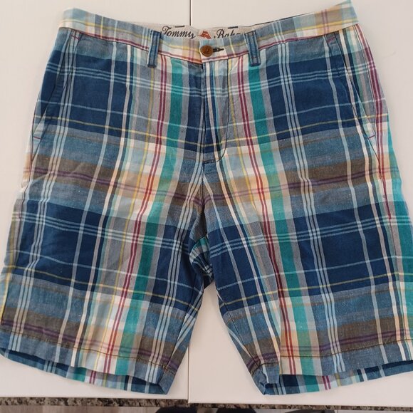 Tommy Bahama Shorts Men’s Size 34 Blue Plaid Linen Tencel Sustainable - Picture 1 of 9